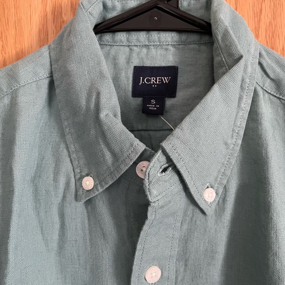 J. Crew Men's Aqua Blue/Green cotton/Linen Shirt